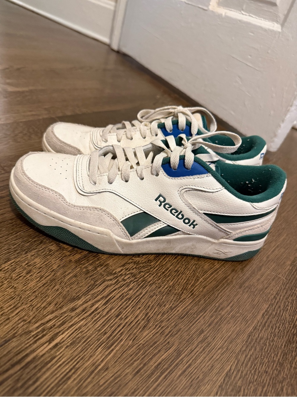 Reebok White Sneakers with Green and Blue Accents